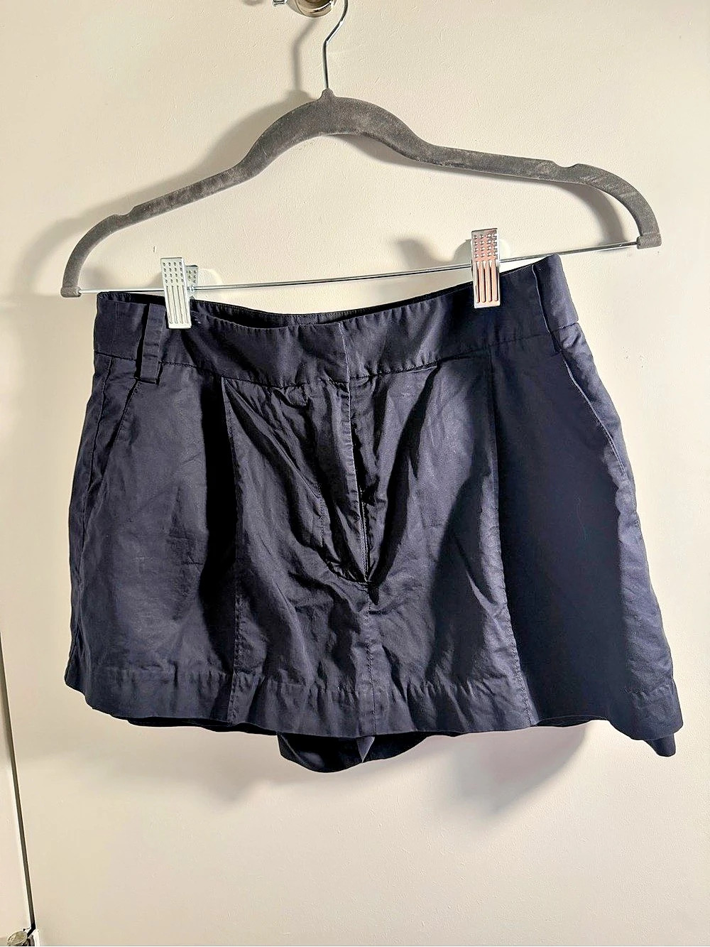 Tibi Arun Suiting Double Layer Mini Black/Navy Skort Waist 0